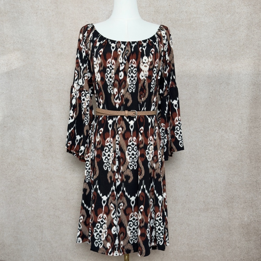 Dear Scarlett Chic Boho Inspired All Over Ikat Style Long Sleeve Patterned Dress - Picture 5 of 9